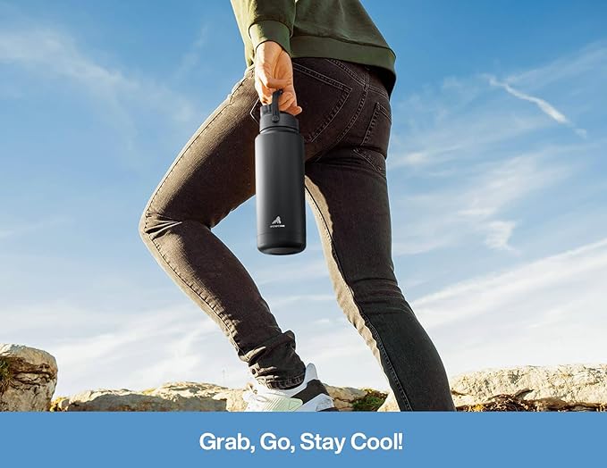 32 oz Insulated Water Bottle with 2-in-1 Straw and Spout Lid, Keep Cold 24H, Leak-Proof, BPA-Free, Double Wall Stainless Steel Water Bottle for Sports, Gym, Travel, and School (Sea Breeze)