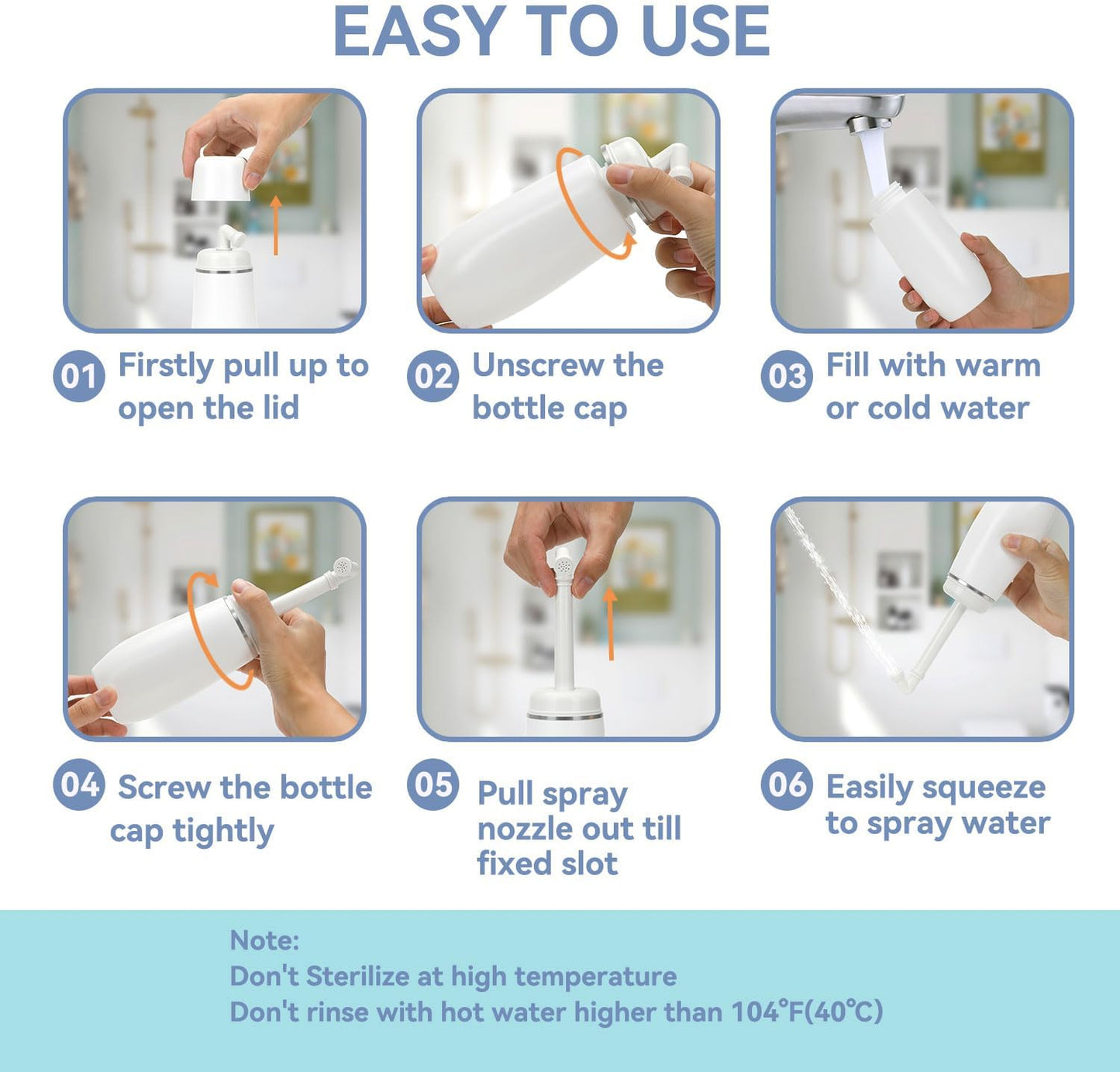 Portable Bidet for Travel Friendly Handheld Personal Peri Bottle 400ml Convenient Leakproof Design Personal Hygiene Cleaning (Pink, 400ml)