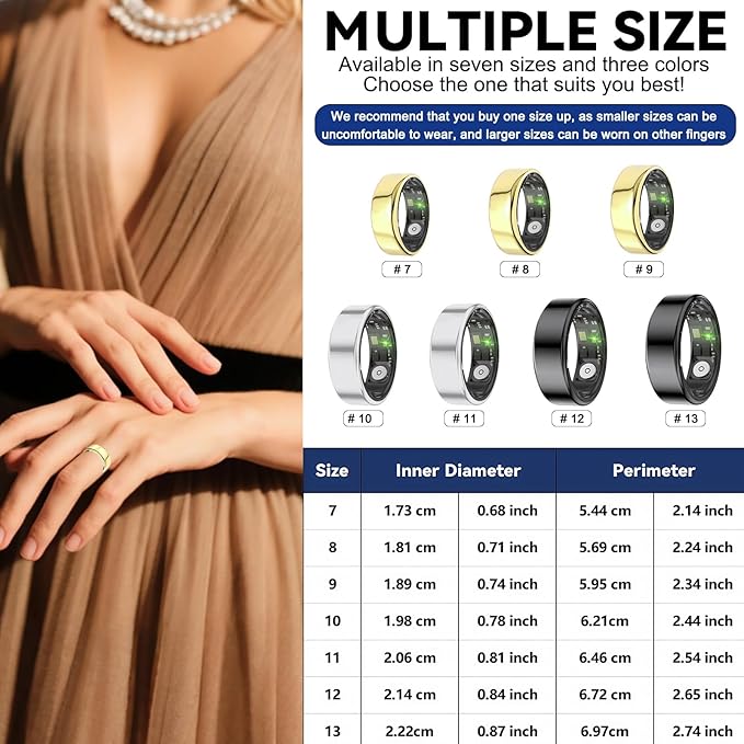 Smart Rings for Women Men,Fitness Tracker Ring,Heart Rate,Blood Oxygen,Blood Pressure,Step Tracker,Sleep Monitoring,No Subscription Fee,IP68 Waterproof Smart Ring for iphone&Android(Black 9)