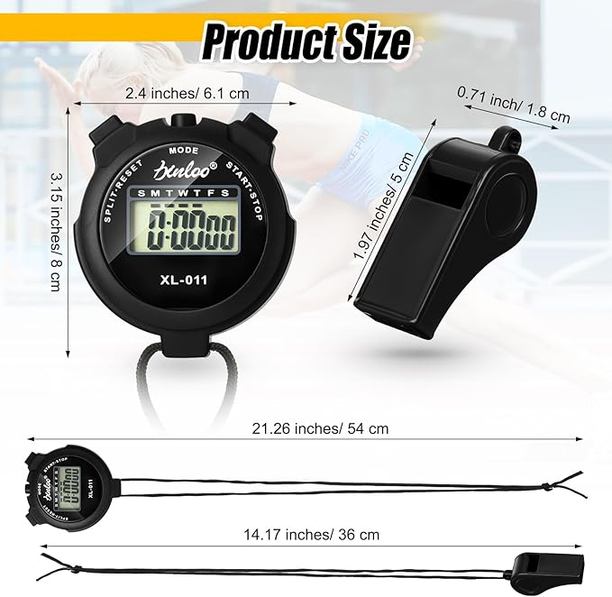 48 Pcs Digital Stopwatch Timer Plastic Whistle Bulk for Sports Coaches Referee Waterproof Watch Timer Whistle with Lanyard Multi Function Electronic Fitness Date Alarm (Black)