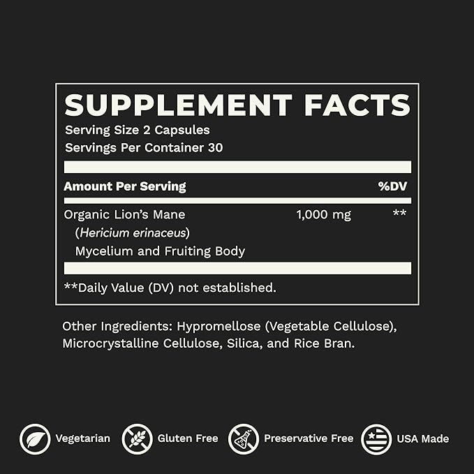 LifeSeasons Essentials Lion's Mane Mushroom - Support Healthy Brain Function & Emotional Balance - Stimulate Nerve & Brain Cell Growth - Mood Enhancer - 1000mg per Serving - 60 Capsules