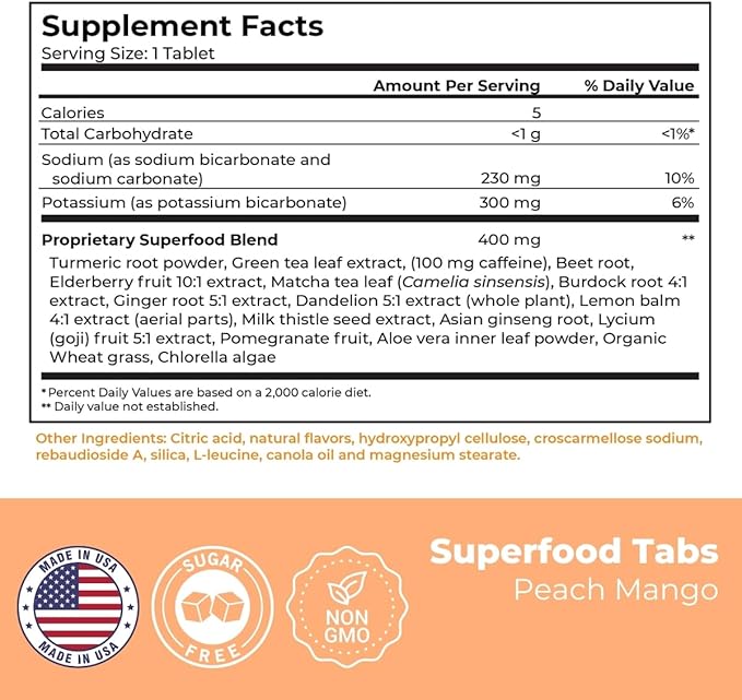 skinnytabs Anti-Bloat Cleanse Drink with 15 Superfoods | Supports Digestion, Energy & Cravings | Vegan, Non-GMO | 30 Effervescent Tabs – Peach Mango Flavor