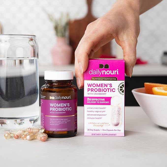 Nouri Daily Women’s Probiotic | Supports Vaginal pH, Urinary Tract, Digestive & Immune Health | 5 Clinically Studied Strains + Cranberry & Vegan Omega Oil | 30-Day Supply