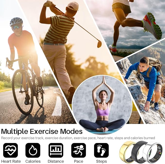 Smart Rings for Women Men,Fitness Tracker Ring,Heart Rate,Blood Oxygen,Blood Pressure,Step Tracker,Sleep Monitoring,No Subscription Fee,IP68 Waterproof Smart Ring for iphone&Android(Black 9)
