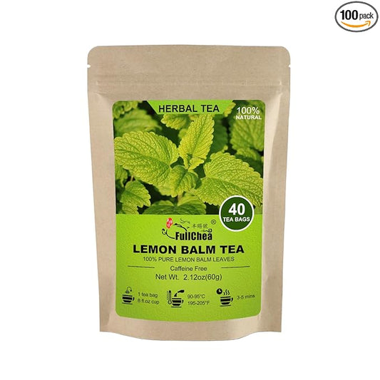 FullChea - Lemon Balm Tea Bag, 40 Teabags, 1.5g/bag - Premium Lemon Balm Herb - Melissa Officinalis - Non-GMO - Caffeine-free - Promotes Relaxation & Support Digestion, 40.0 Count