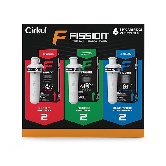 Cirkul Fission Flavor Cartridge Variety Pack with Caffeine, 6-Pack (2 Send It, 2 Jackpot, 2 Blue Magic), No Sugar, Zero Calorie Drink Mix