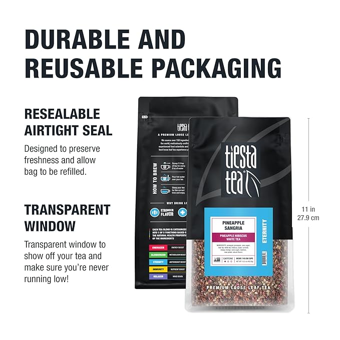 Tiesta Tea Pineapple Sangria Loose Leaf Tea – Pineapple Hibiscus White Tea Blend | Premium Low-Caffeine Fruit Infusion | Hot or Iced | 16 oz Resealable Bulk Pouch | Makes Up to 200 Cups