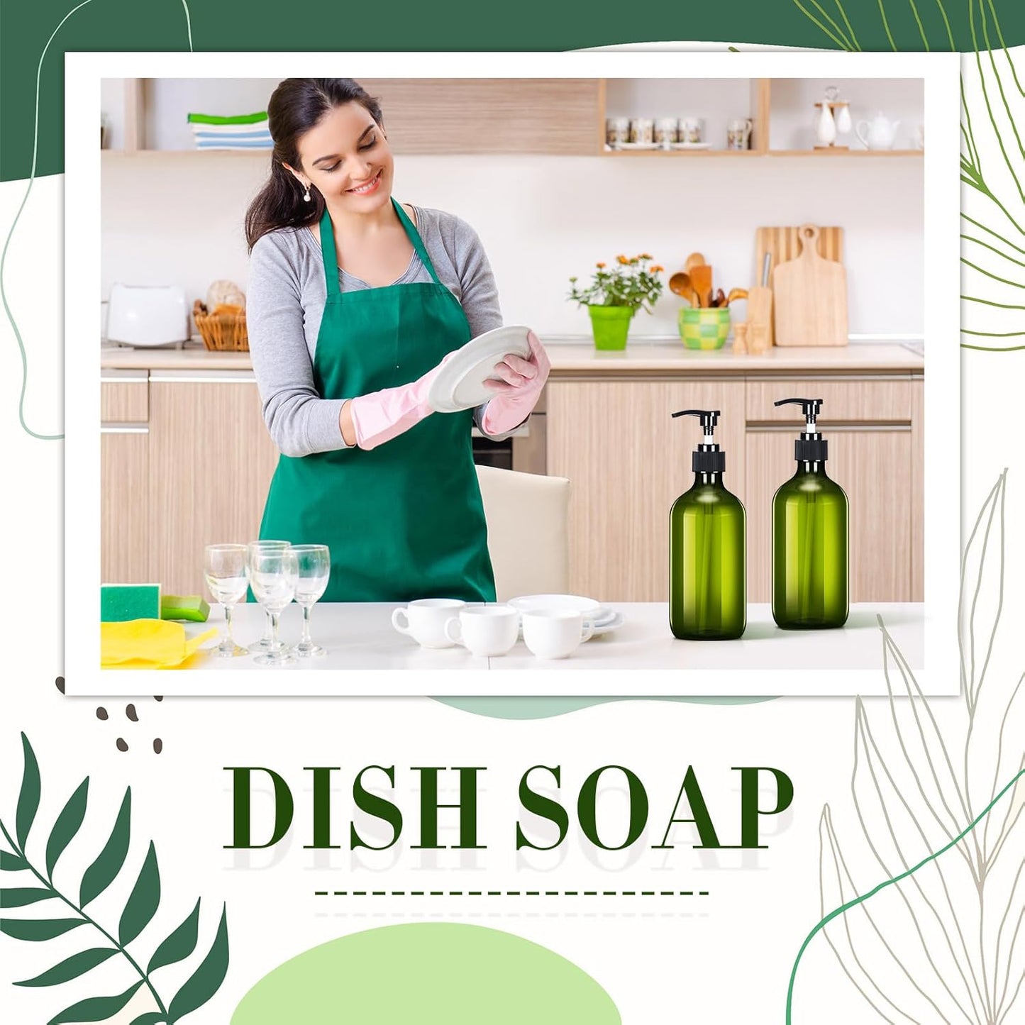 Tessco for you 12 Pack Green Soap Dispenser Empty Plastic Pump Bottles Dispenser Refillable Shampoo Container for Hand Sanitizer Soap Lotion Body Wash Conditioner Bathroom Kitchen Travel(16.9 oz)