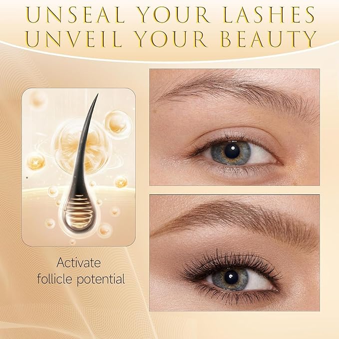 Eyelash Growth Serum – 15 Plant Extracts for Longer, Denser & Robust Lashes,Boosts Natural Lash Development,eyelash serum,Enhance Natural Beauty, Hypoallergenic Oil Free,lash growth serum(Black-Gold)
