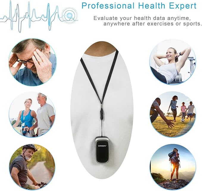 WRINERY Oxygen Saturation Monitor, Pulse Oximeter Fingertip, Oxygen Monitor, O2 Saturation Monitor, OLED Portable Oximetry with Batteries, Lanyard (Royal Black-Silver)