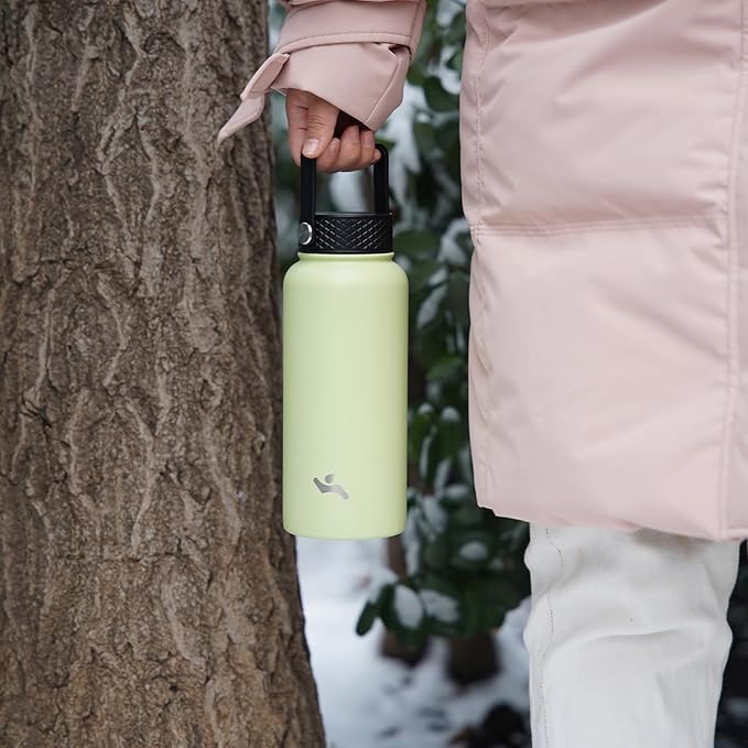 18 oz Insulated Water Bottle Stainless Steel Sport Bottles with 3 Lids,Macaron Green