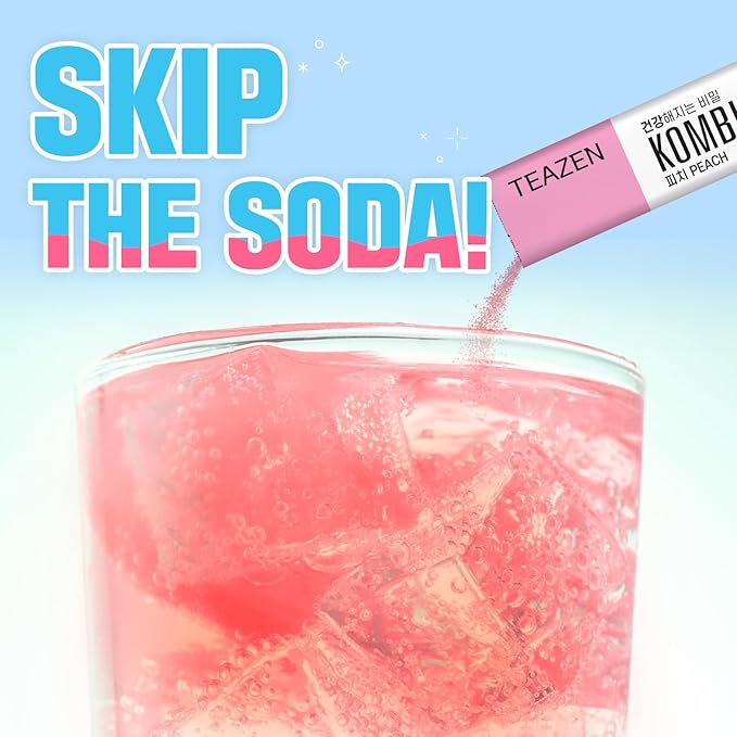 TEAZEN Peach Kombucha Tea, Hydration Drink Mix, Sugar Free, Live Probiotics & Prebiotics, 10 Sticks, 1.76oz