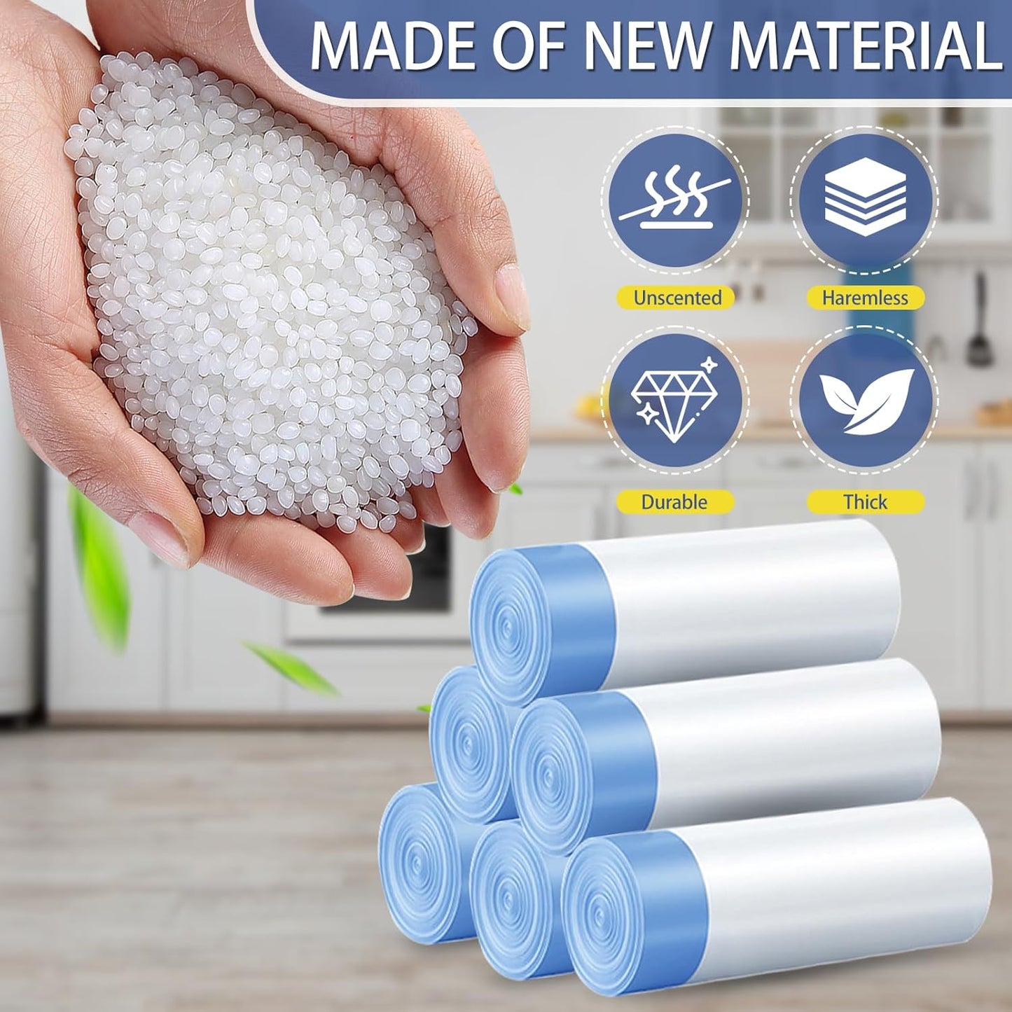 10 Gallon Trash Bags with Drawstring - 120 Count Heavy Duty 1.2 Mil Garbage Bags 38 Liter Unscented White Kitchen Bin Liners for Home & Office