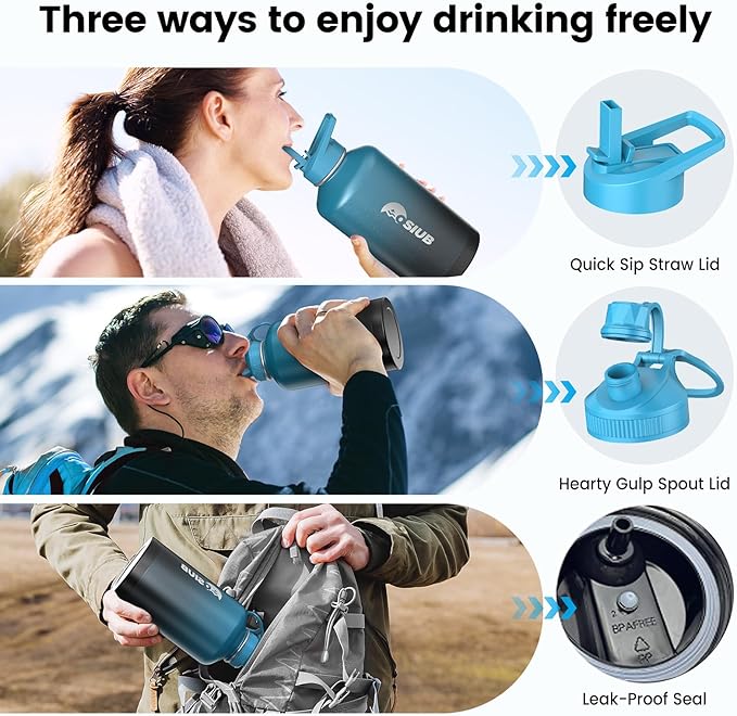 Insulated Water Bottle 128 oz, Triple Wall Vacuum Stainless Steel(Cold for 48 Hrs),Leak Proof & BPA-Free,One Gallon Water Bottle with Reflective Paracord & Flip Straw for Sports & Travel, Indigo-Black