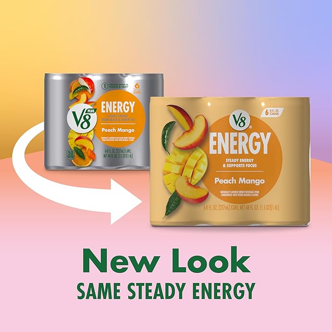 V8 Energy Peach Mango Energy Drink, 8 fl oz Can (6 Pack)