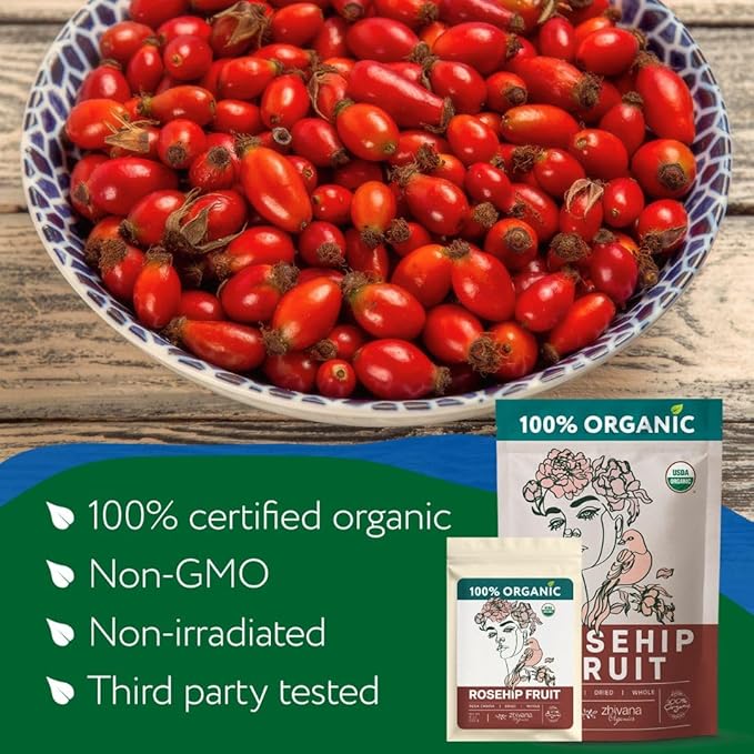 Rosehip Tea Organic (8oz.) โ Dried Rose Hip Fruit Whole โ Source of Vitamin C from Food