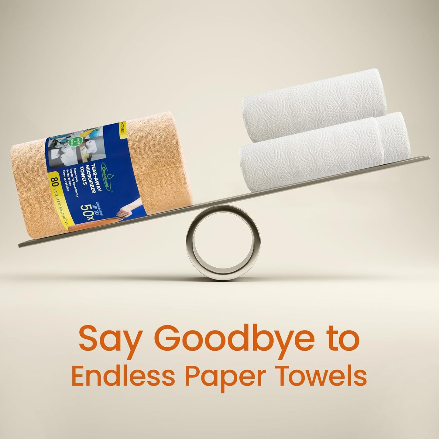 Greenfound Microfiber Cleaning Cloth Roll -80 Pack, 11.5x11.5, Tear Away Towels, Reusable and Washable Rags, Orange