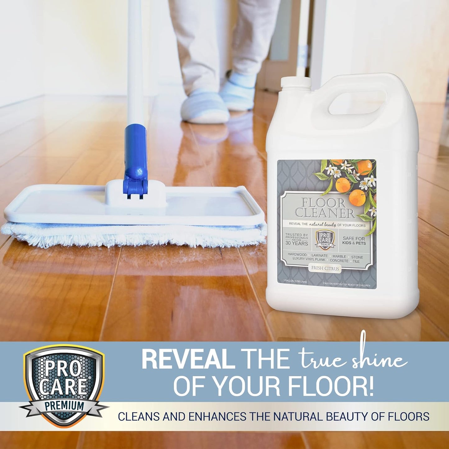ProCare Floor Cleaner (Made in USA) | Tile, Stone, Laminate, Vinyl & Natural Wood Floor Cleaner for Mopping, Household Supplies, Cleaning Solution with Citrus Aroma - 1 Gal (128 Fl Oz)