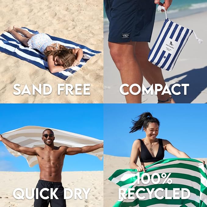 Dock & Bay Customized Beach Towel - Quick Dry, Sand Free - Compact, Lightweight - 100% Recycled - Includes Bag - Cabana - Bondi Blue - Large