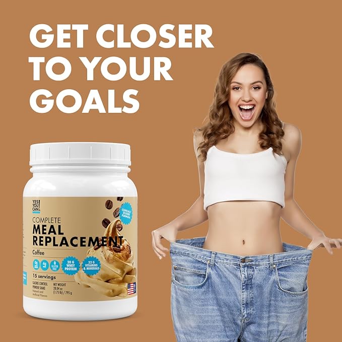 Yes You Can! Meal Replacement Shake - 20G Protein, 4G Fiber, 21 Vitamins & Minerals, 0G Added Sugar - Meal Replacement Protein Powder - Complete All-in-One Nutrition - 15 Servings (Coffee)