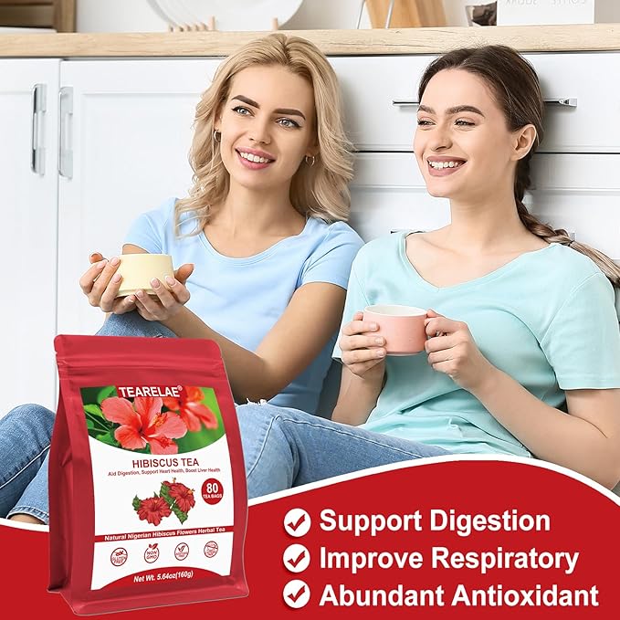 TEARELAE - Hibiscus Tea Bags - 2g x 80 Count - 100% Pure Hibiscus Flowers - Country of Origin Nigeria - Non-GMO - Caffeine-free - Aid Digestion & Support Heart Health