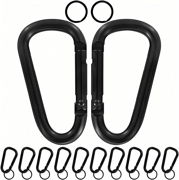 Heavy Duty Aluminum D Carabiner Clips & Key Rings, Black & Sliver Corrosion Resistant Keychain for Keys, Outdoor Sports, Hiking, Camping, Fishing & Hanging Gear