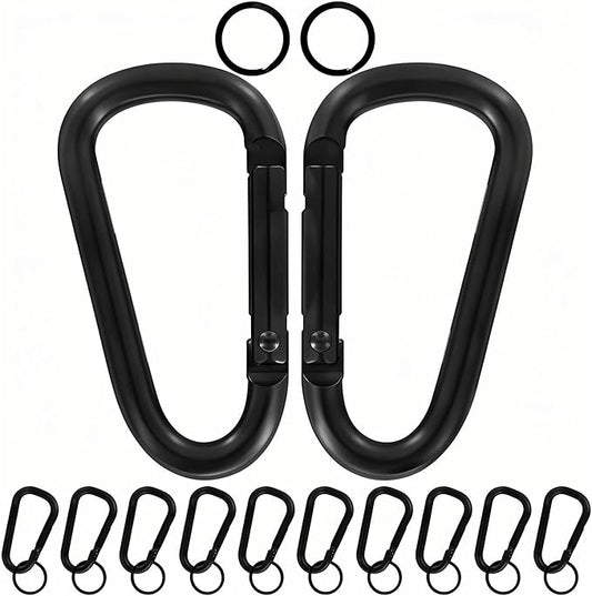 Heavy Duty Aluminum D Carabiner Clips & Key Rings, Black & Sliver Corrosion Resistant Keychain for Keys, Outdoor Sports, Hiking, Camping, Fishing & Hanging Gear