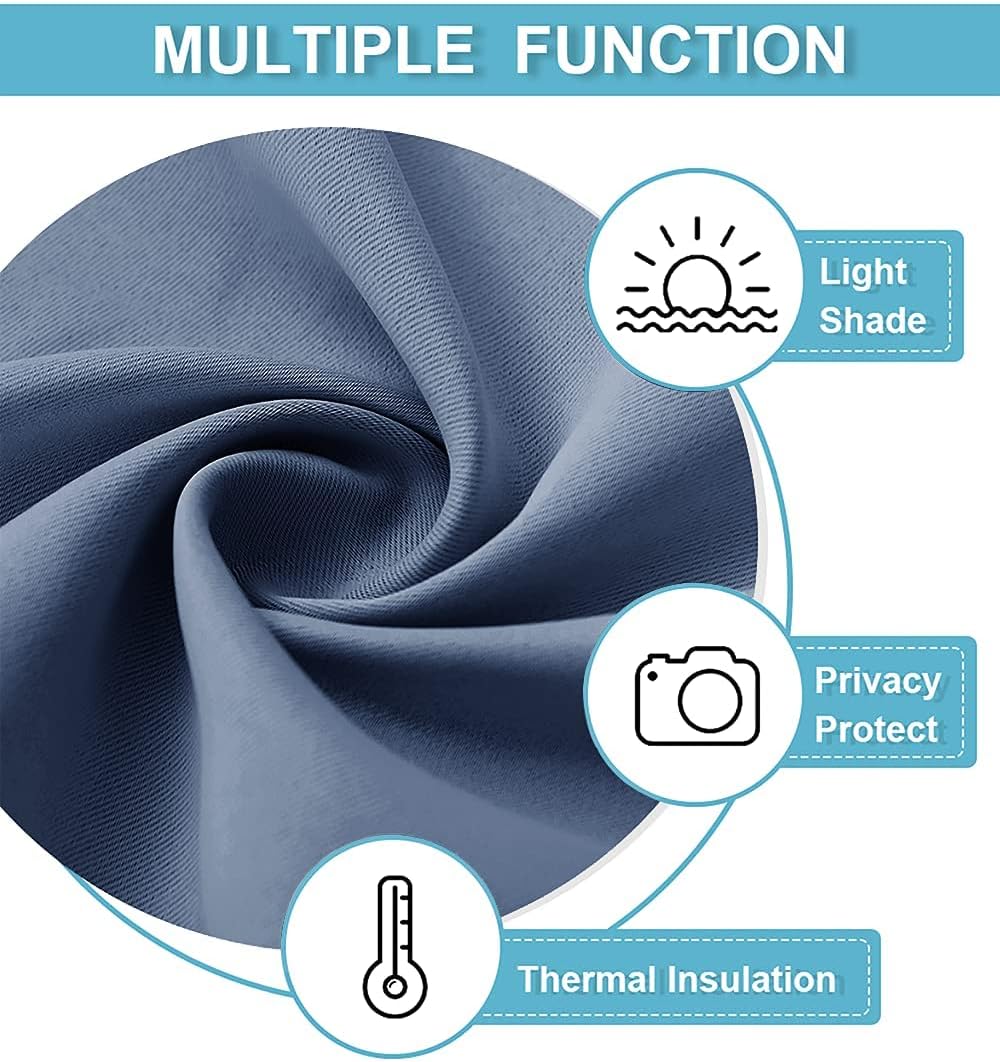 RYB HOME Blackout Curtains 84 inches Length - Thermal Inslulating Privacy Window Curtains & Drapes for Bedroom, W42 x L84 inches, Stone Blue, 1 Pair