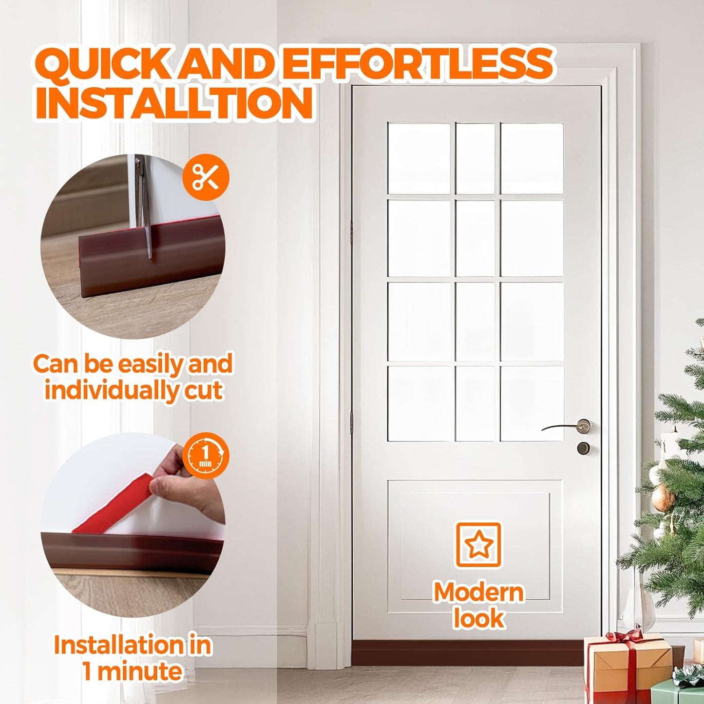 Holikme Door Draft Stopper Under Door Draft Blocker Insulator Doors Sweep Weather Stripping Noise Stopper Strong Adhesive, Brown