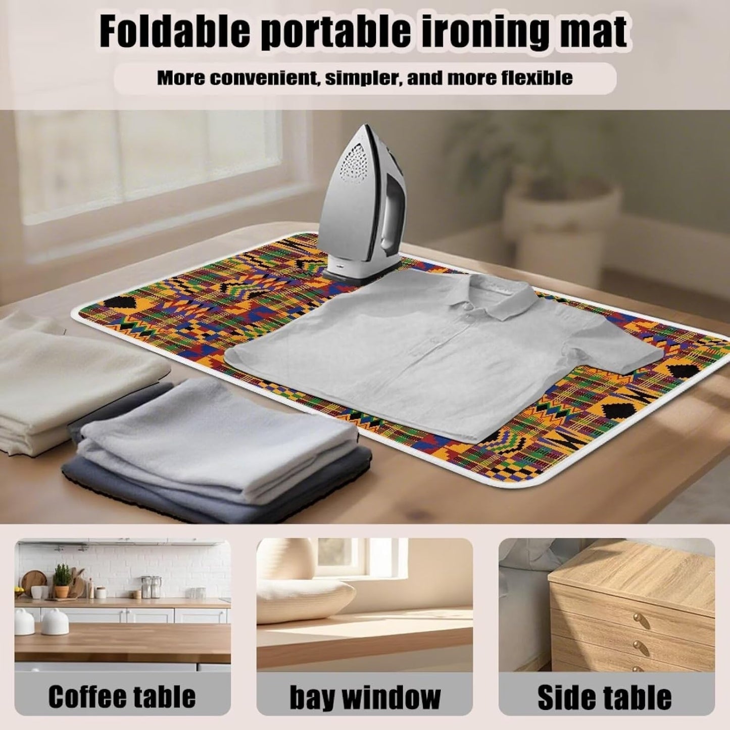 Ironing Mat Pad for Table Portable Travel Iron Blanket African Print Ironing Board Covers Tribal Pressing Mat Heat Press Pads 32x16 Inches,Yellow
