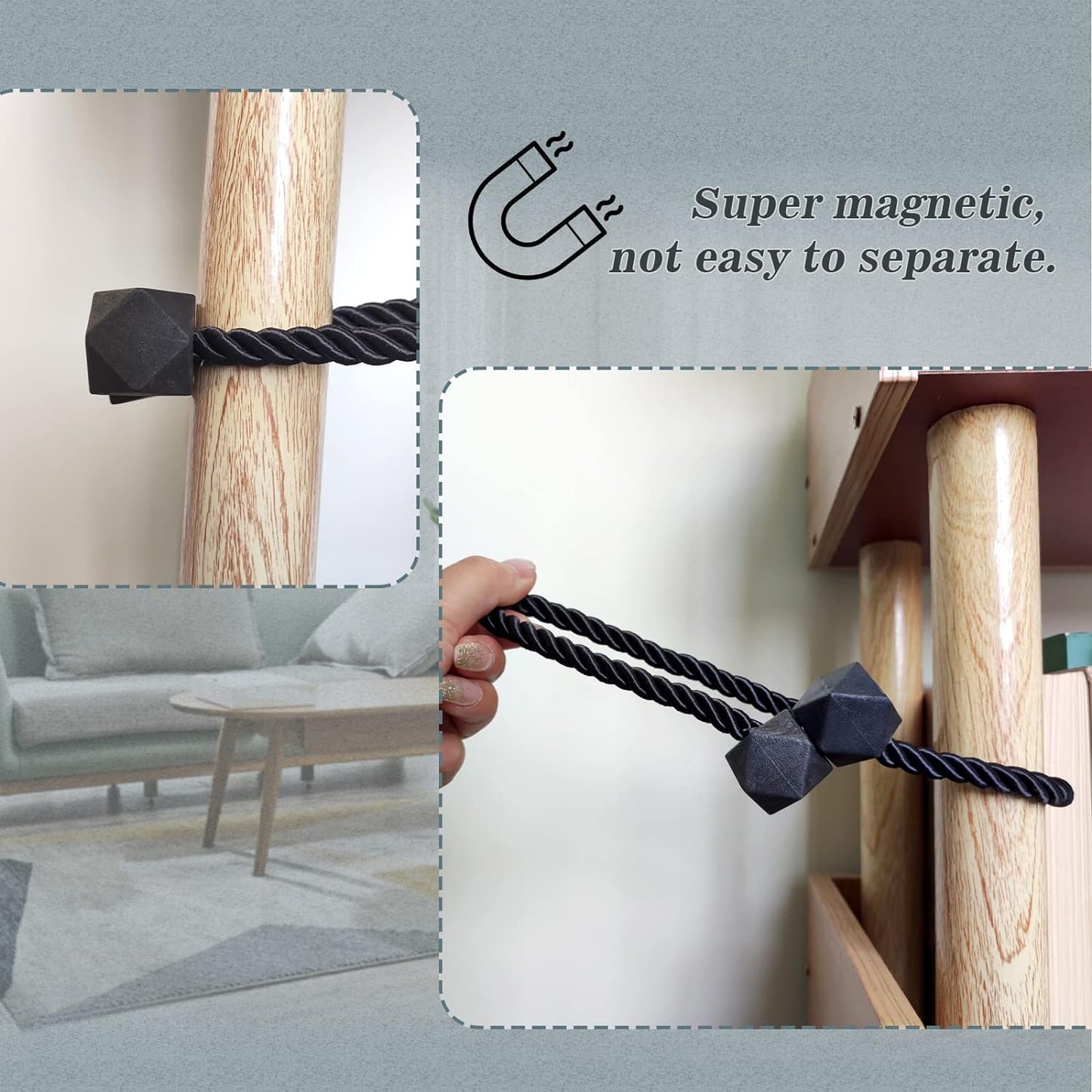 Hion Magnetic Curtain Tiebacks Black 6 Pack, Curtain Tiebacks Buckles Holdbacks Holders Hooks Clip for Home Bedroom Office Decorative Thick or Thin Curtain