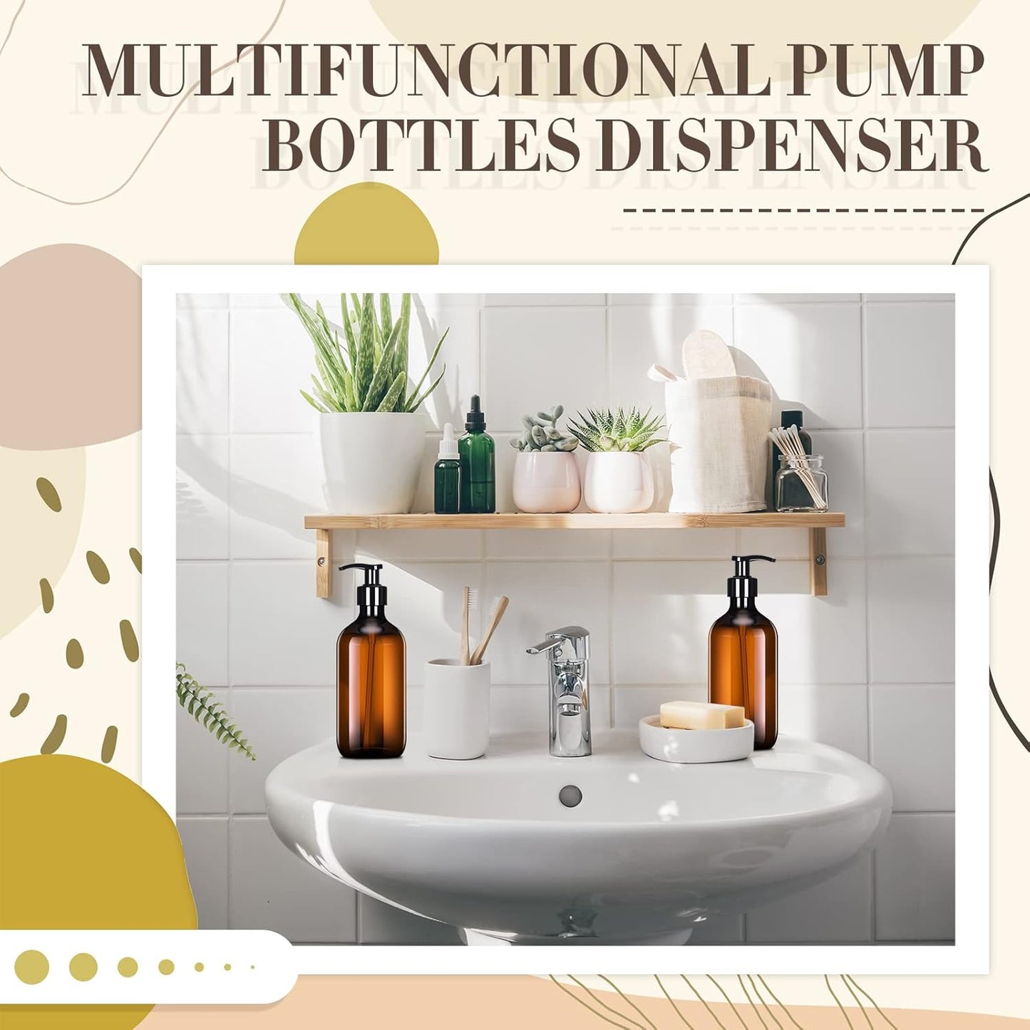 Tessco for you 12 Pack Amber Soap Dispenser Empty Plastic Pump Bottles Dispenser Refillable Shampoo Container for Hand Sanitizer Soap Lotion Body Wash Conditioner Bathroom Kitchen Travel(8.5 oz)