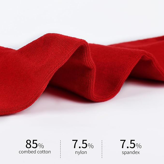 Men's Red Socks Ankle Socks Comfortable White/Black Casual With Heel Tab,Chinese New Year Socks, Size 6-10 (6 pairs)