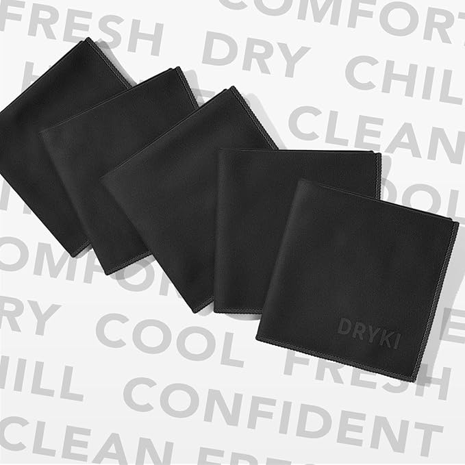 Pocket-Sized Sweat Towels - The Original Sweat Absorbing Handkerchiefs - Quick-Dry Microfiber Sweat Rags for Face, Hands, & Body - Men & Women - Gym, Sports, and Work (Black: 5 Pack)