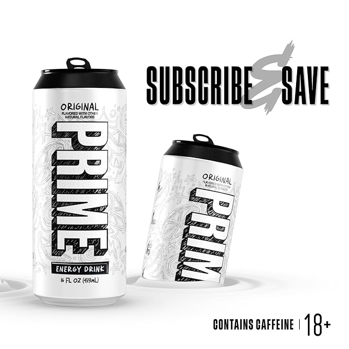 PRIME Energy ORIGINAL, Zero Sugar Energy Drink, 200mg Caffeine and 300mg of Electrolytes for Hydration, Vegan, Gluten Free,16 Fluid Ounce, 12 Pack