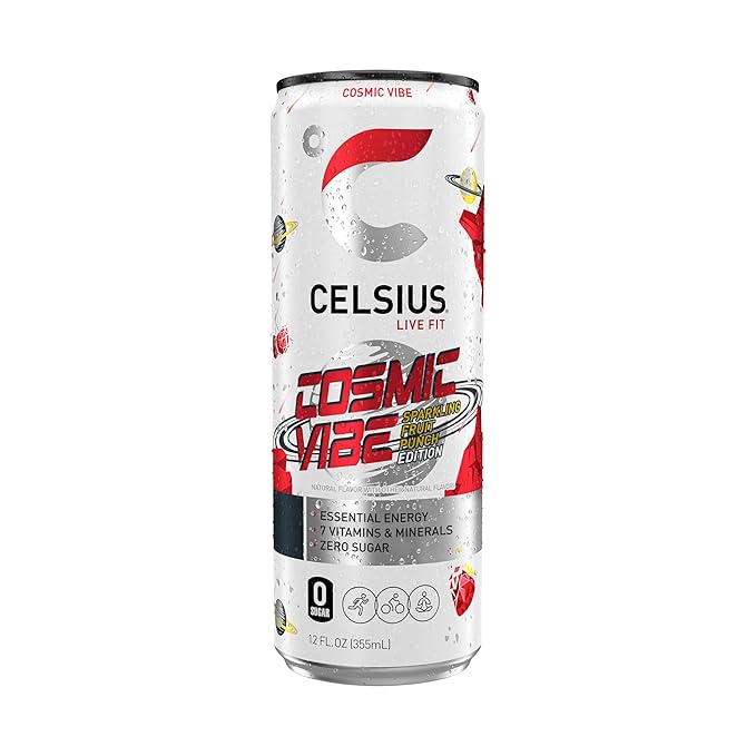 CELSIUS COSMIC VIBE Sparkling Fruit Punch, Sugar Free Energy Drink, 12 Fl Oz (Pack of 12)