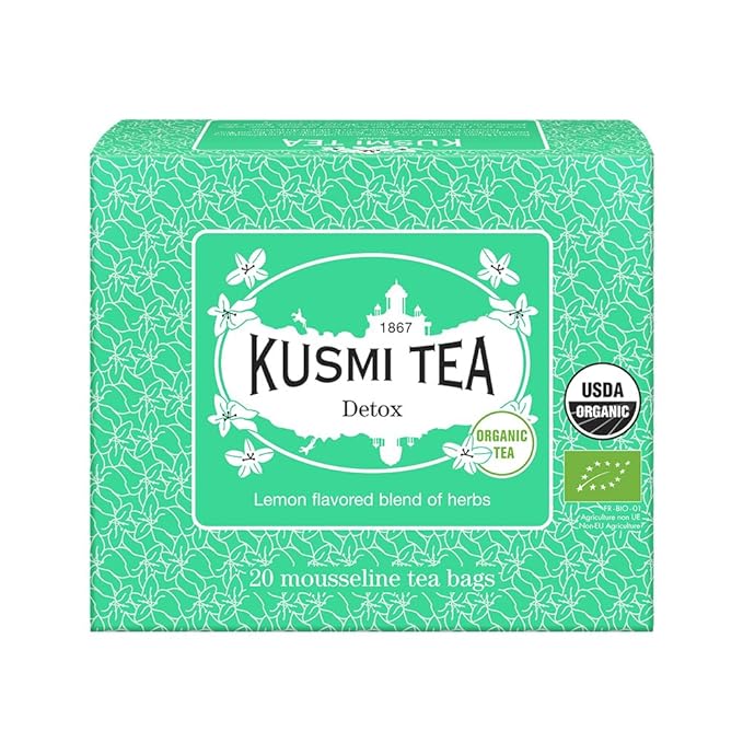 Kusmi Tea - Detox - Organic Blend of Green Tea, Mate & Lemon - Lemongrass, Rose Hip and Lemon Flavours - Enjoy Hot or Iced - Exotic Infusion Perfect for Tea Lovers - 20 Tea Bags
