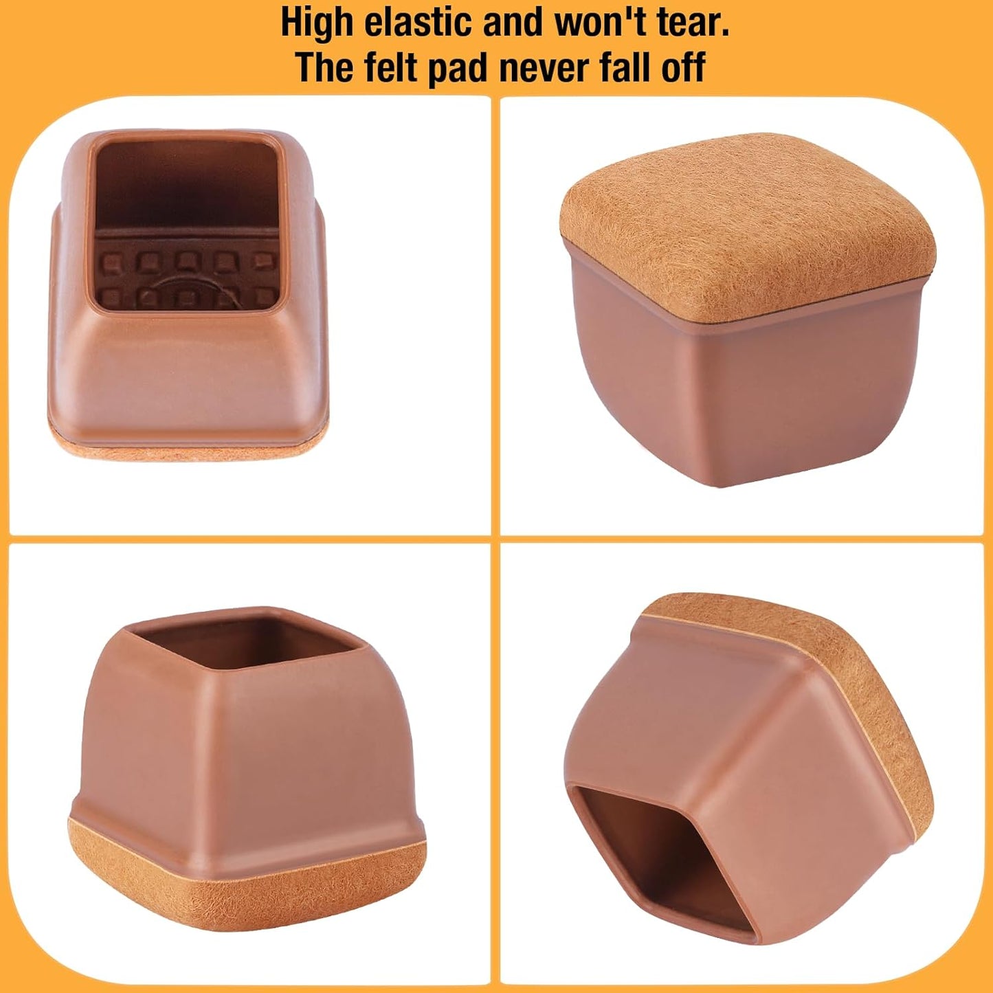 16 Pcs Chair Leg Floor Protectors Square, Silicone Chair Leg Protectors for Hardwood Floors, Chair Leg Caps Covers Protect Wooden Floors from Scratching, Thick, Won't Tear (Fit: 1-1/10" - 1-3/10")