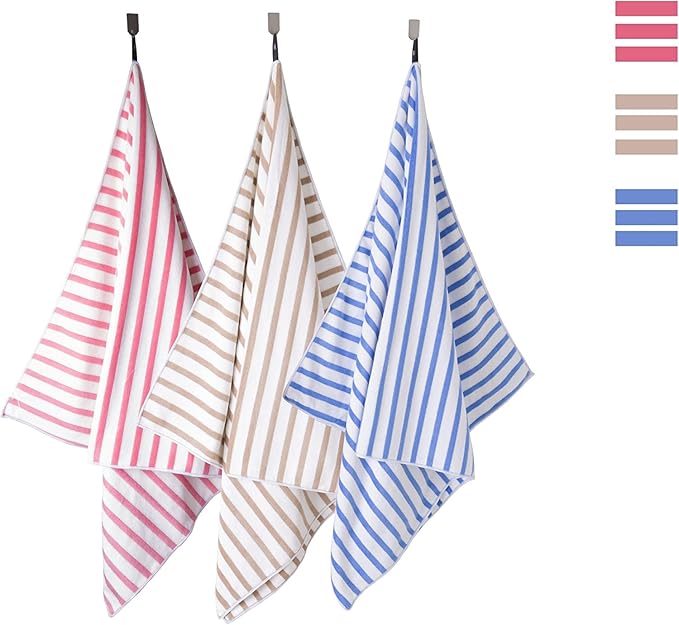 JML Microfiber Beach Towels, Bath Towel Set (4 Pack, 27" x 55") - Extra Large, Soft, Absorbent, Fast Drying, Multipurpose for Hair, Bathroom, Swimming, Fitness, Sport, Yoga -Stripe Pink