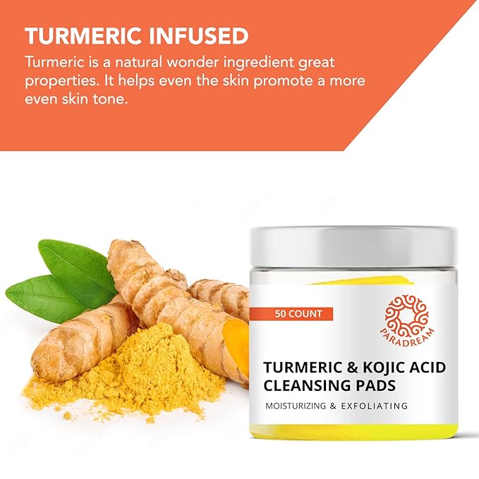 Turmeric Kojic Cleansing Pads: Face Exfoliating Pads for Acne Scars Skin Fades Skin Firming - Cleaning Pad with Turmeric and Kojic - Deep Clean Pores 50PCS