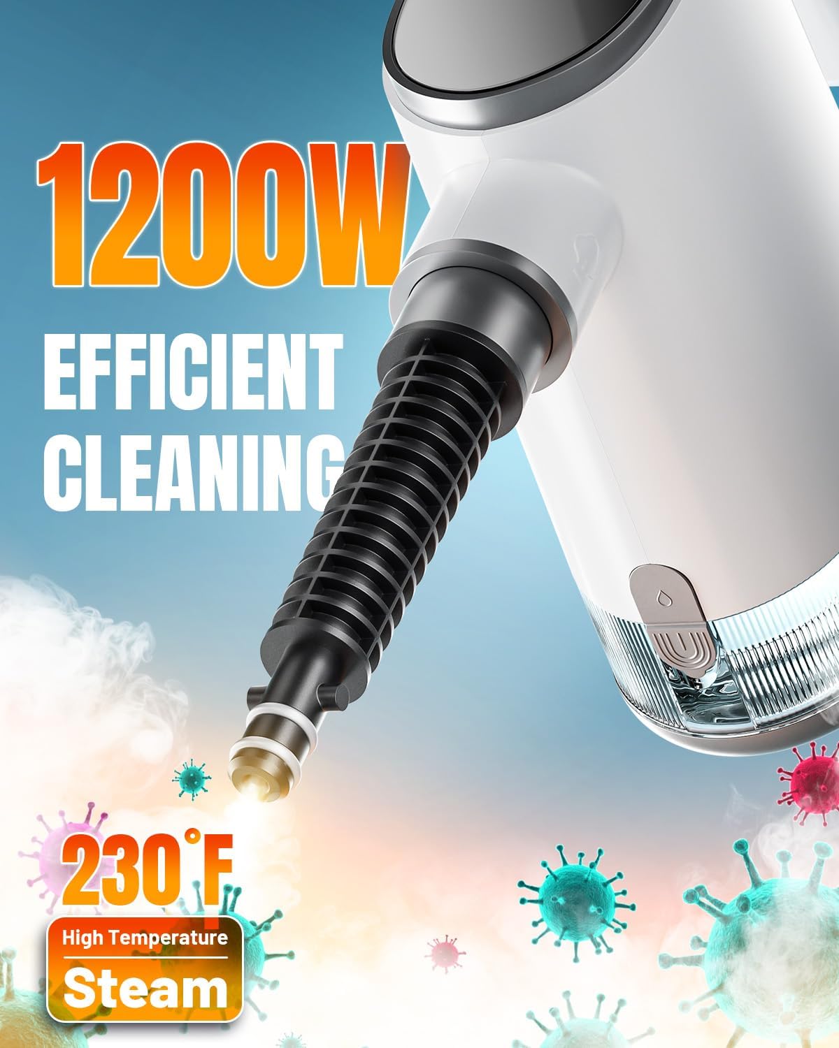 Handheld Steam Cleaner for Home, Portable Steamer Cleaner with 12 Accessories, 15S Fast Heat Up, Steam Adjustable, Hand Held Steamer for Cleaning Grout, Floor, Kitchen, Bathroom, Windows