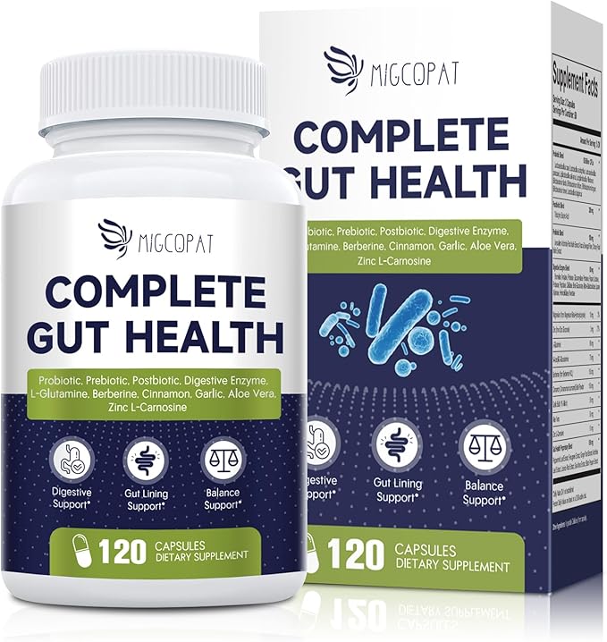 Probiotic Prebiotic, Postbiotic & Digestive Enzymes for Digestive Health, 80 Billion CFU Probiotics Complete Gut Support with Berberine, Cinnamon, L-Glutamine, for Men & Women, 120 Capsules