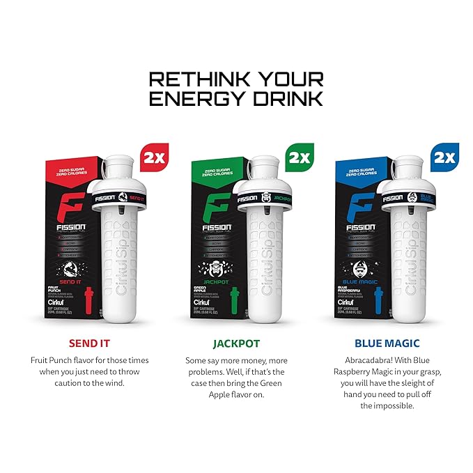 Cirkul Fission Flavor Cartridge Variety Pack with Caffeine, 6-Pack (2 Send It, 2 Jackpot, 2 Blue Magic), No Sugar, Zero Calorie Drink Mix