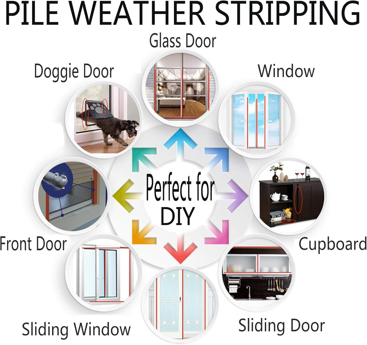 Weather Stripping Brush for Sliding Windows/Doors Frame Side,Pile Self Adhesive Weatherstrip Seal Strip Sealer Draft Stoppers (80ft x11/32 Backing x 11/32 Brush inch, Black)