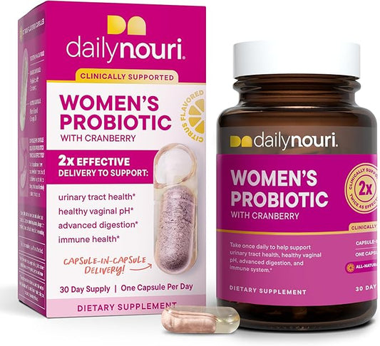 Nouri Daily Women’s Probiotic | Supports Vaginal pH, Urinary Tract, Digestive & Immune Health | 5 Clinically Studied Strains + Cranberry & Vegan Omega Oil | 30-Day Supply