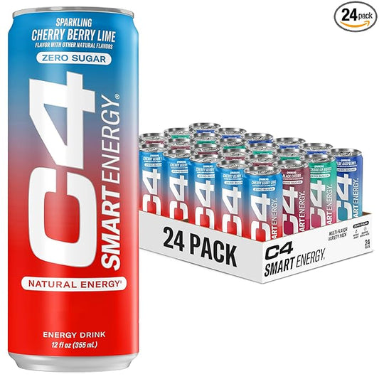 C4 Smart Energy Drinks Variety Pack, Sugar Free Performance Fuel & Nootropic Brain Booster, Coffee Substitute or Alternative, 4 Flavor Summer Sippinโ Variety 24 Pack