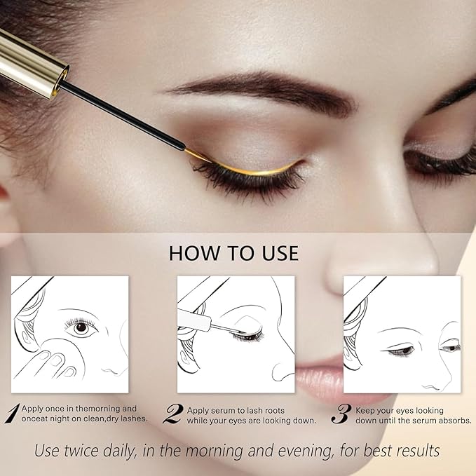 Eyelash Growth Serum – 15 Plant Extracts for Longer, Denser & Robust Lashes,Boosts Natural Lash Development,eyelash serum,Enhance Natural Beauty, Hypoallergenic Oil Free,lash growth serum(Black-Gold)
