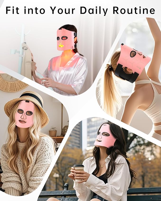 VYM Infrared Light Therapy Mask: High Power for Glowing Skin – Ultra-Thin 1.8mm 4.6oz, 830nm 633nm 590nm, Rechargeable, Red light therapy for face Luxury Gift - Pink Windmill