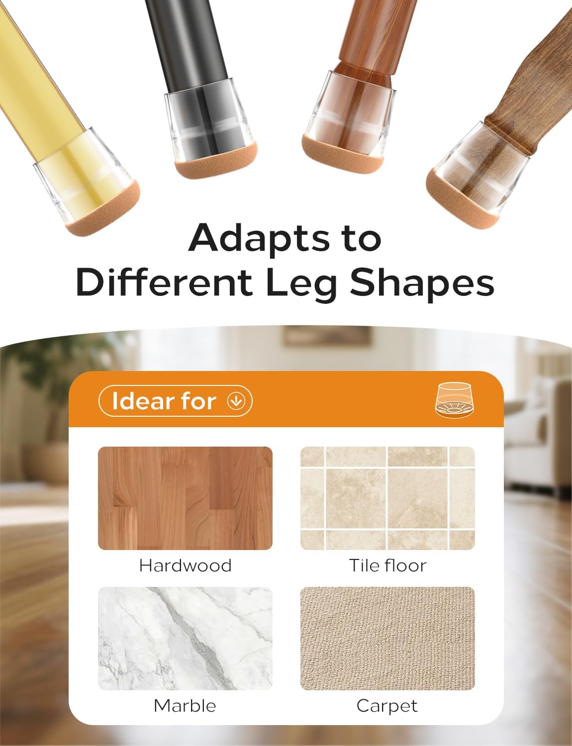 24-Pack Silicone Chair Leg Floor Protectors for Hardwood Floors -Felt Furniture Pads, Rubber Chair Leg Covers/Caps - Noise Reducing & Scratch-Proof - Round Small (Fits 14/16"-15/16" / 21-25mm), Clear