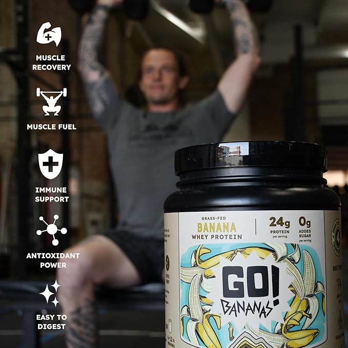 Earth Fed Muscle Go! Bananas Irish Grass‑Fed Whey Protein Isolate – All Natural Banana Flavor, Zero Added Sugar, Soy‑Free, Gluten‑Free (2lb, 27 Servings, Banana)
